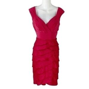 Adrianna Papell vibrant pink tiered shutter and jersey cocktail dress AB1